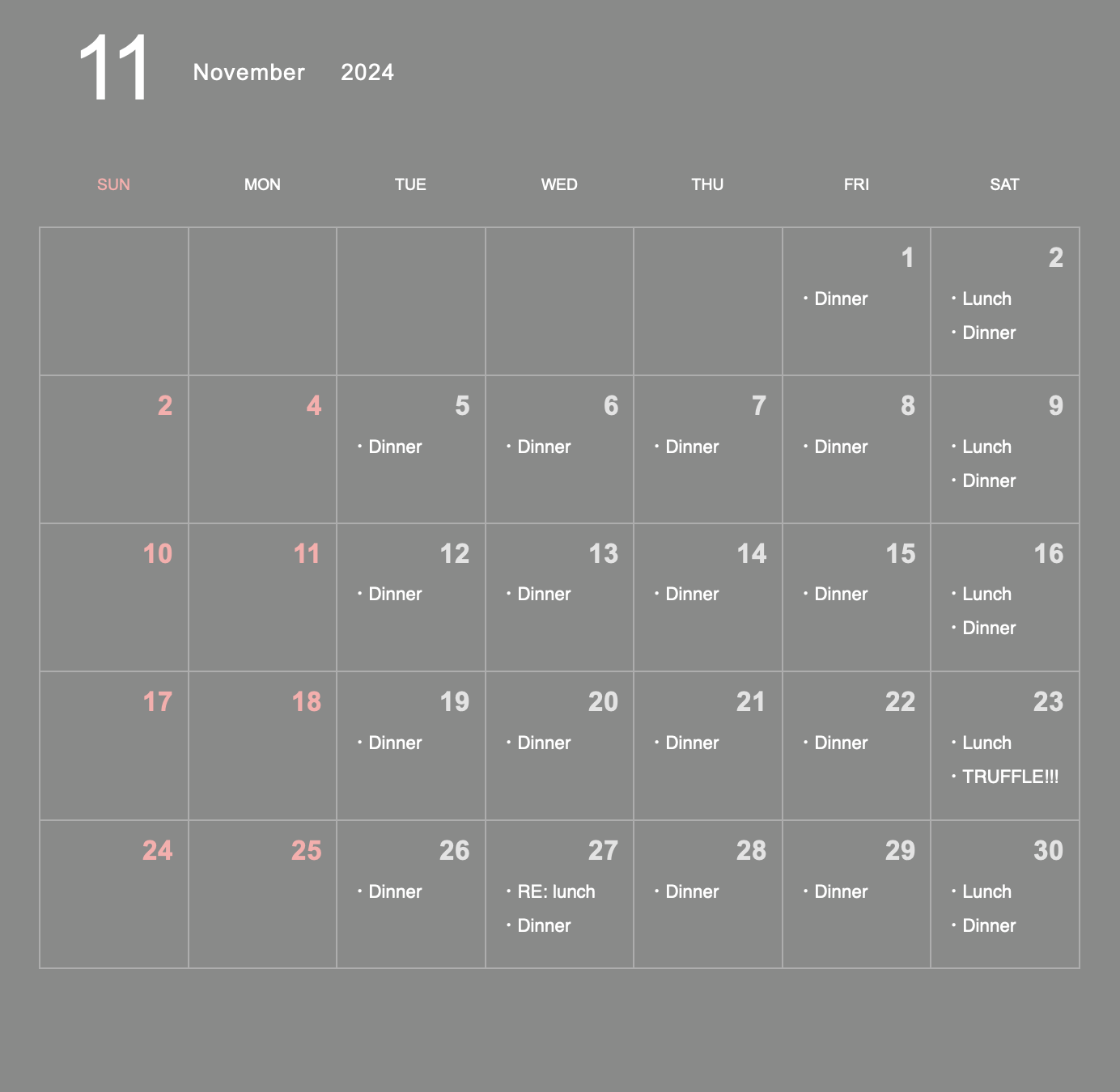 November Business Calendar