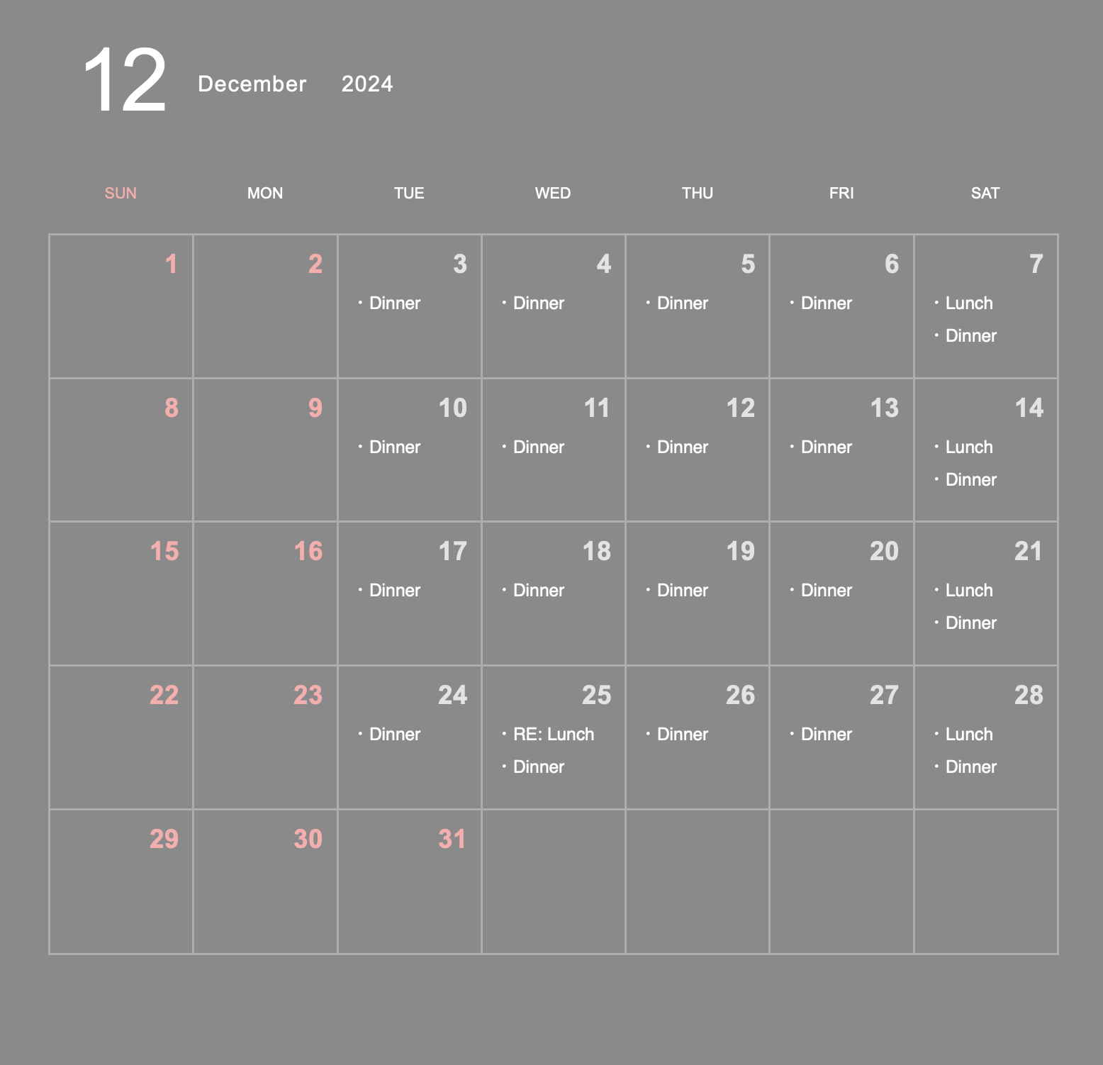 December Business Calendar