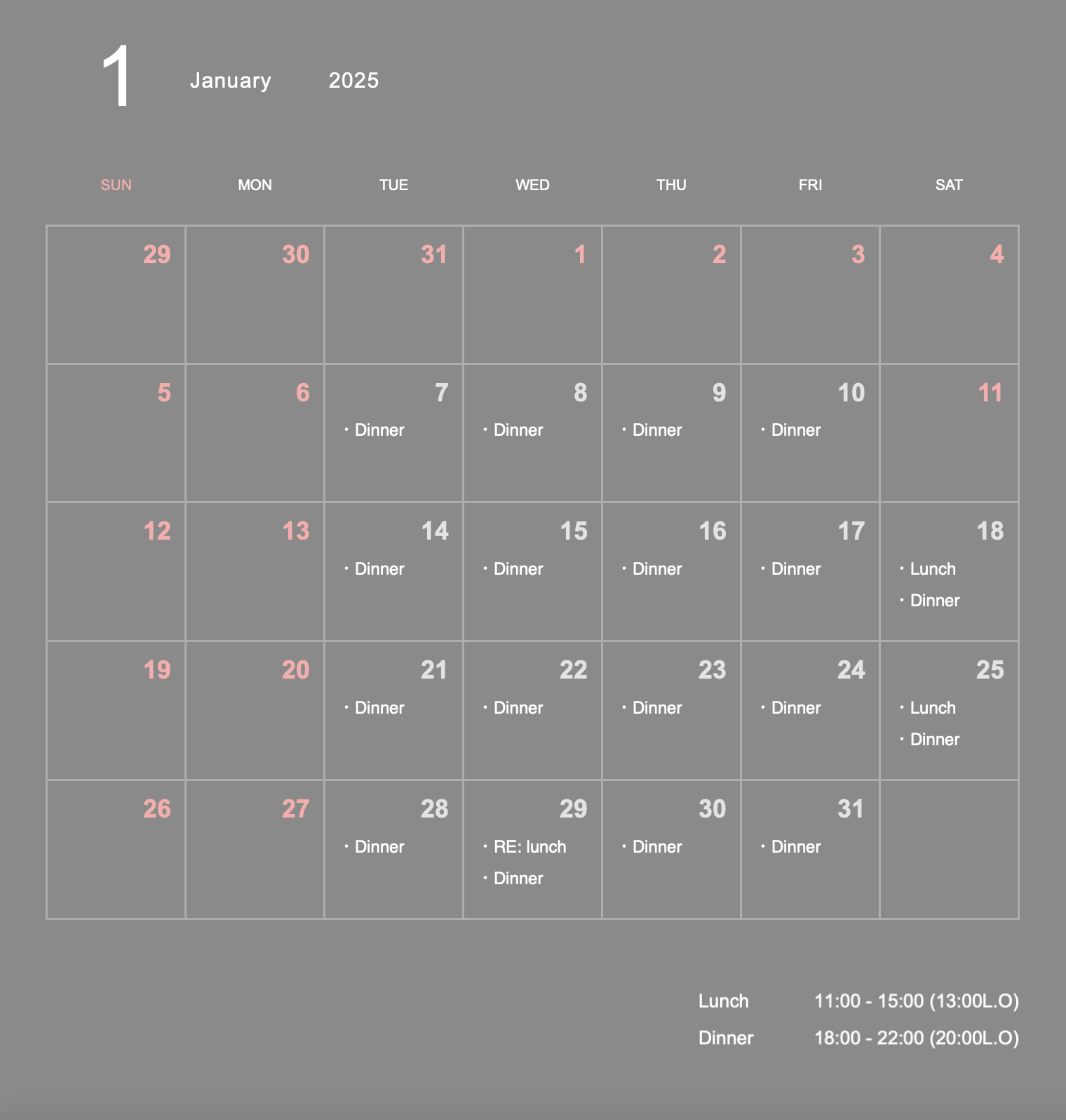 January Business Calendar