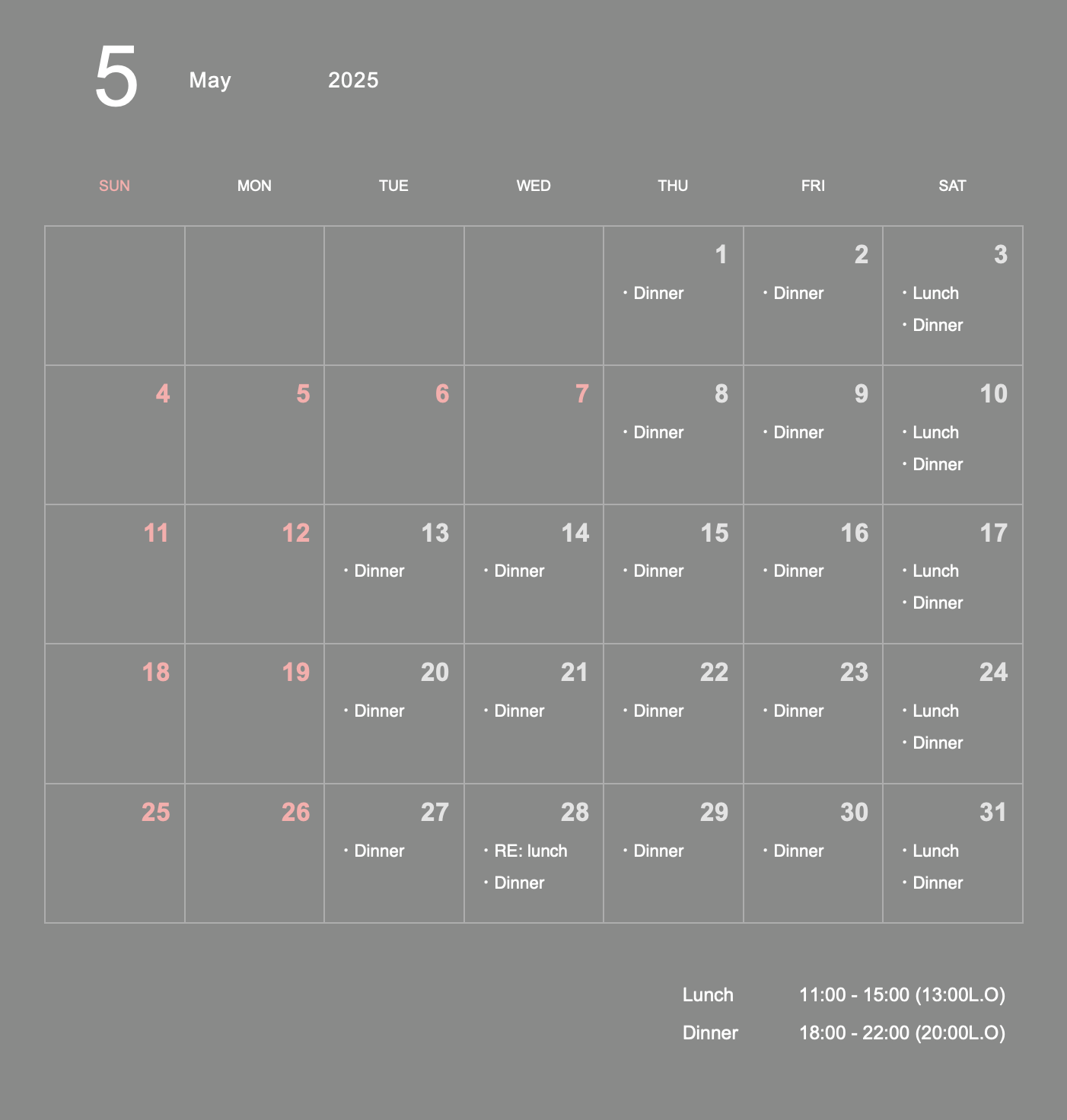 Business Schedule for May