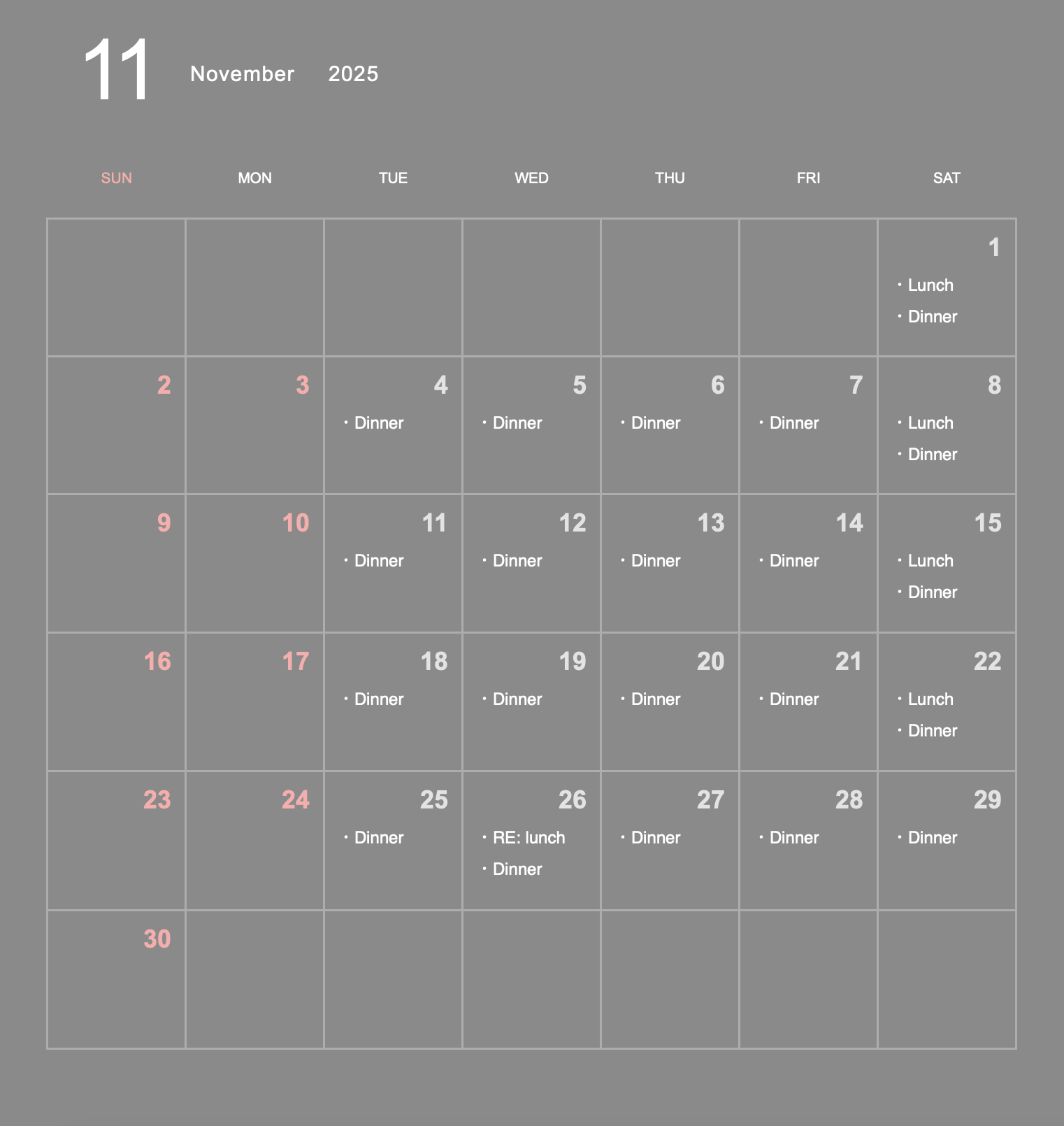 Business Schedule for November