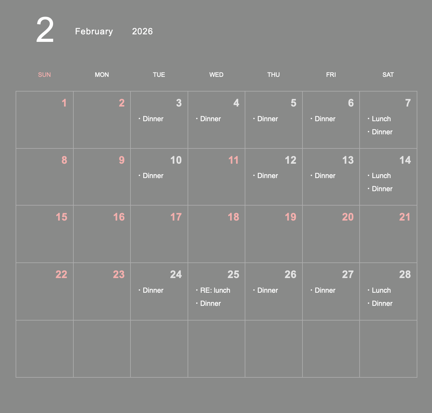 February business schedule