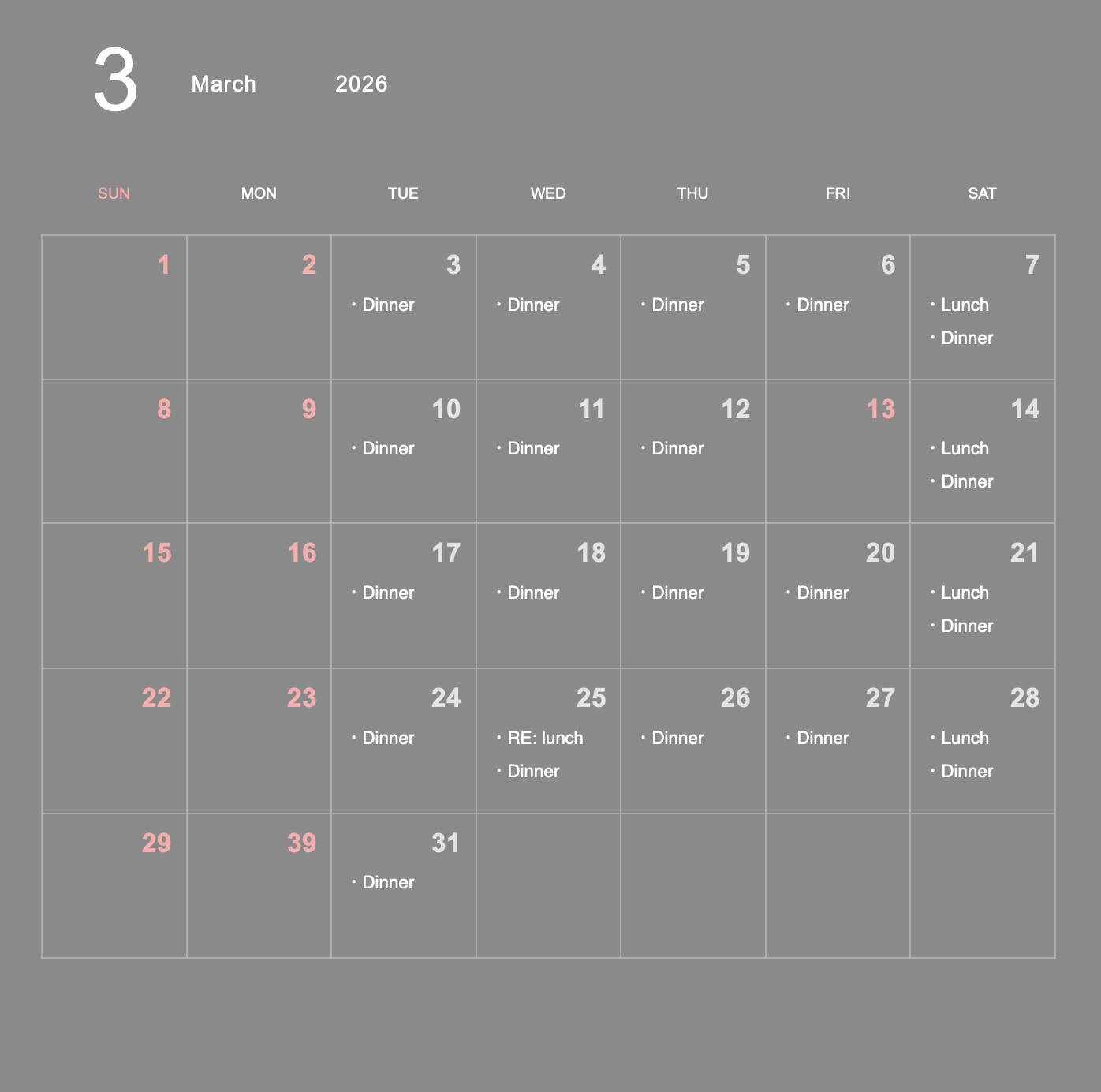 business days for March.