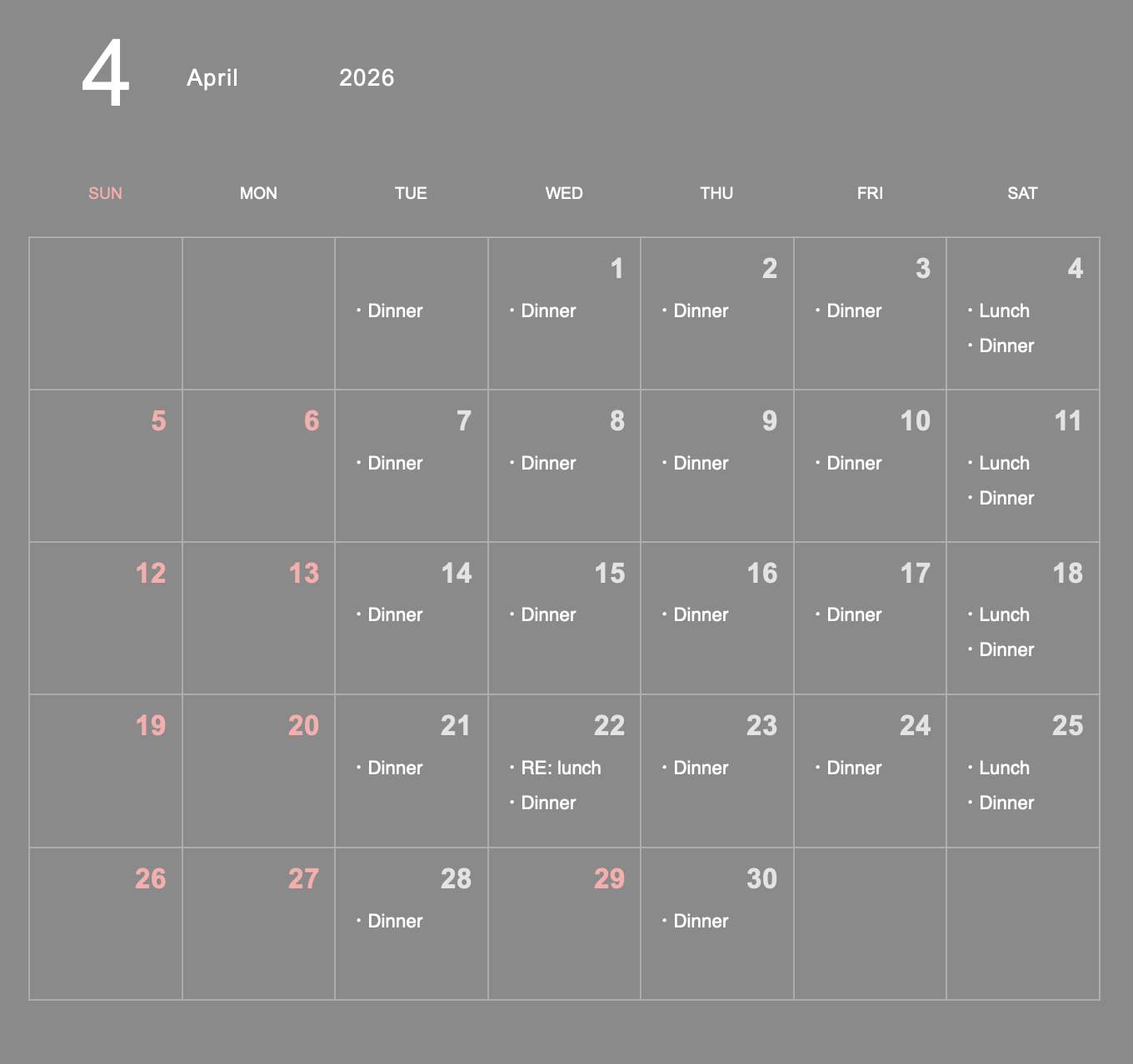 Business days for April.