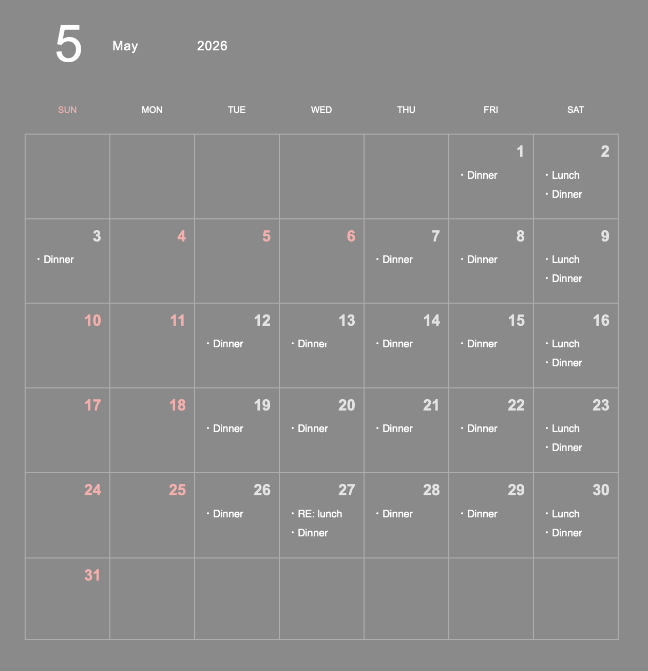 Business days for May.